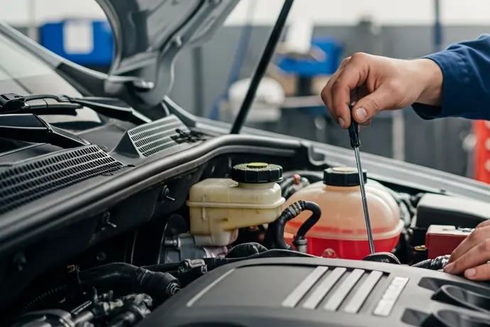 Checking engine fluid levels under the hood